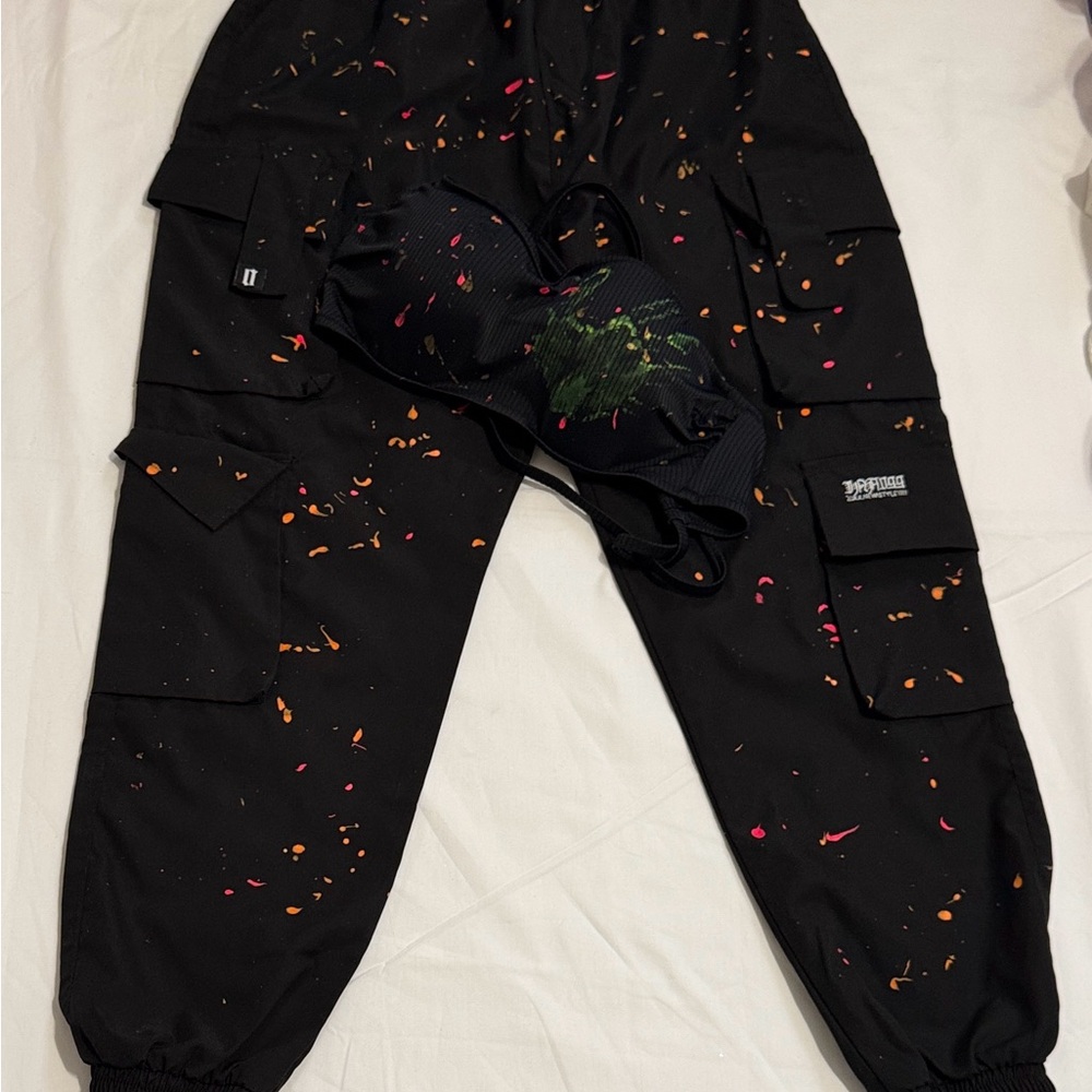 Black Cargo Pants with Multicolor Accents